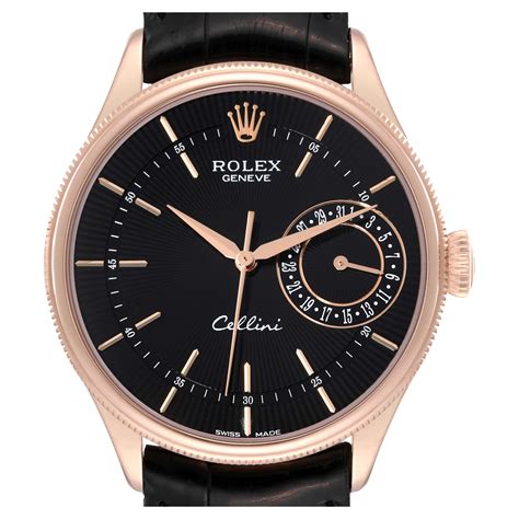 Rolex Cellini Date Black Dial 18k Rose Gold Men's Watch 50515